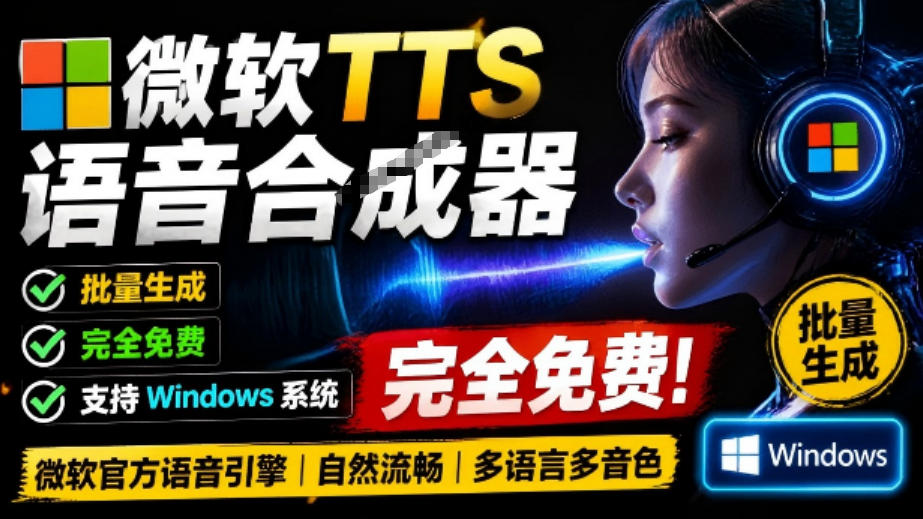 微软TTS免费语音配音生成器,完全免费,支持多语音、多音色选择,Windows系统专用TTS语音合成器-极客网创