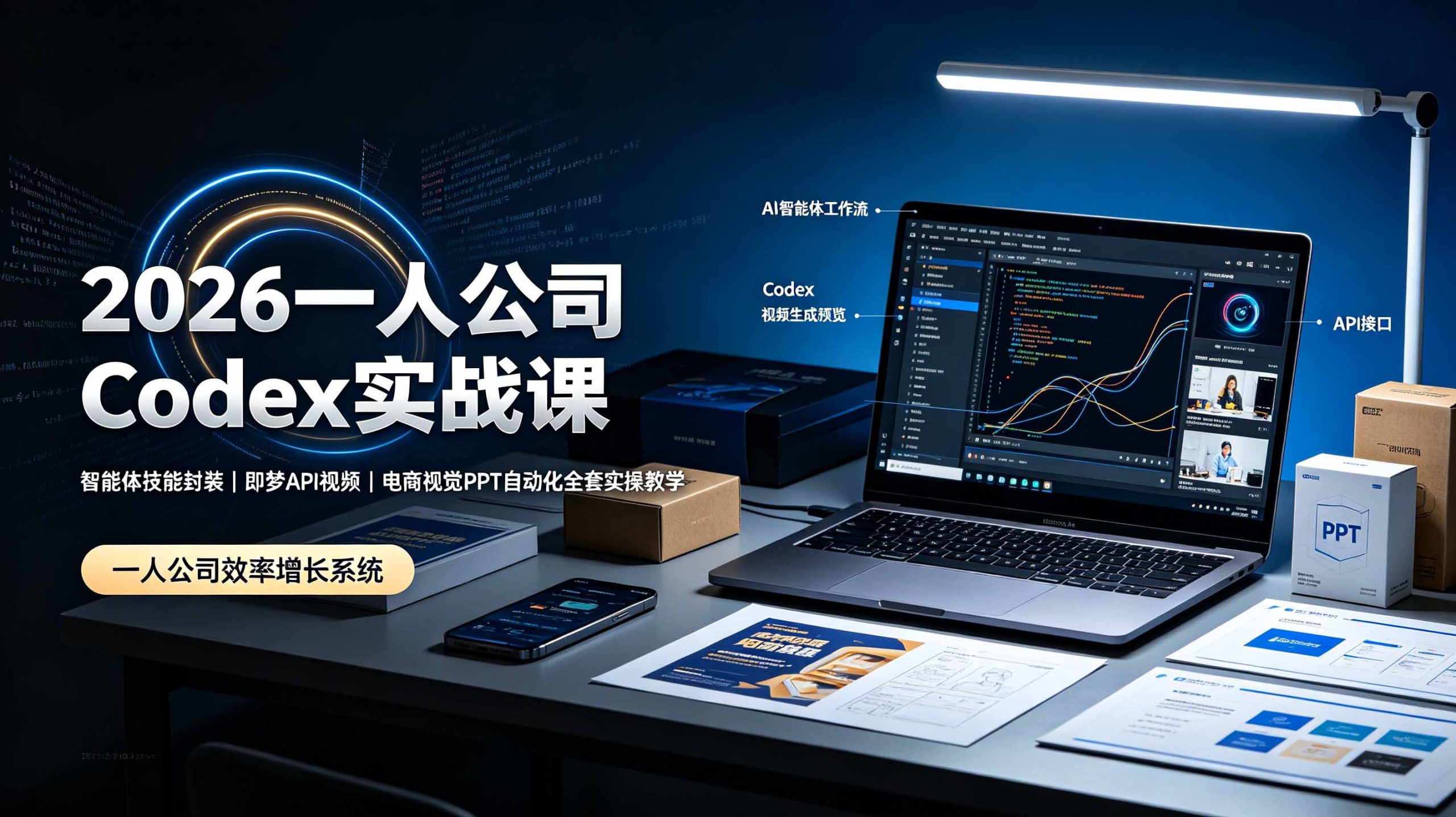 2026一人公司Codex实战课◆智能体技能封装|即梦API视频|电商视觉PPT自动化全套实操教学-极客网创