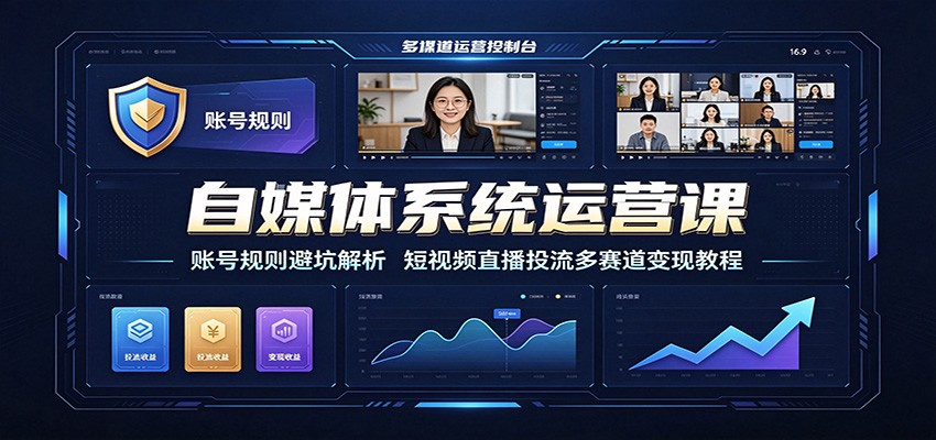自媒体系统运营课：账号规则避坑解析，短视频直播投流多赛道变现教程-极客网创