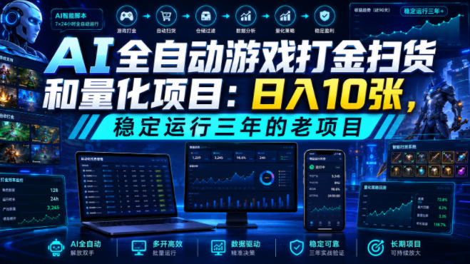 AI全自动游戏打金扫货和量化项目：日入10张，稳定运行三年的老项目！【揭秘】-极客网创