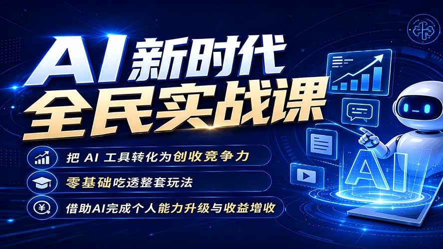 AI新时代全民实战课，把 AI 工具转化为创收竞争力，零基础吃透整套玩法，借助AI完成个人能力升级与收益增收。-极客网创