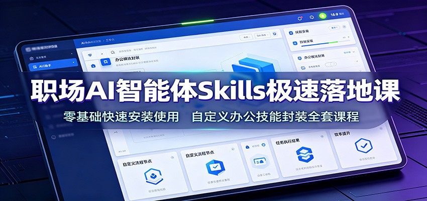 职场AI智能体Skills极速落地课:零基础快速安装使用,自定义办公技能封装全套课程-极客网创