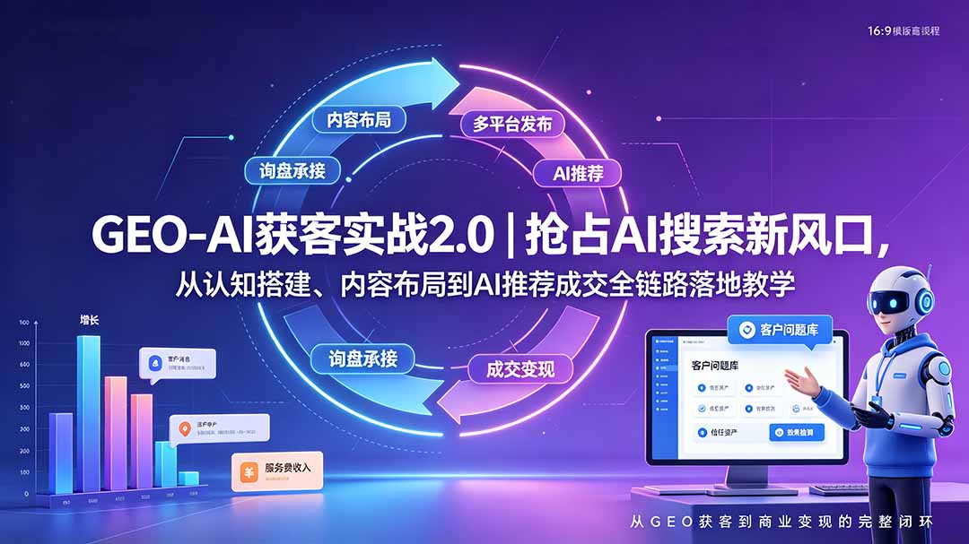 GEO-AI获客实战|抢占AI搜索新风口,从认知搭建、内容布局到AI推荐成交全链路落地教学-极客网创