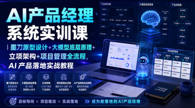 AI产品经理系统实训课|墨刀原型设计+大模型底层原理+立项架构+项目管理全流程,AI产品落地实战教程-极客网创