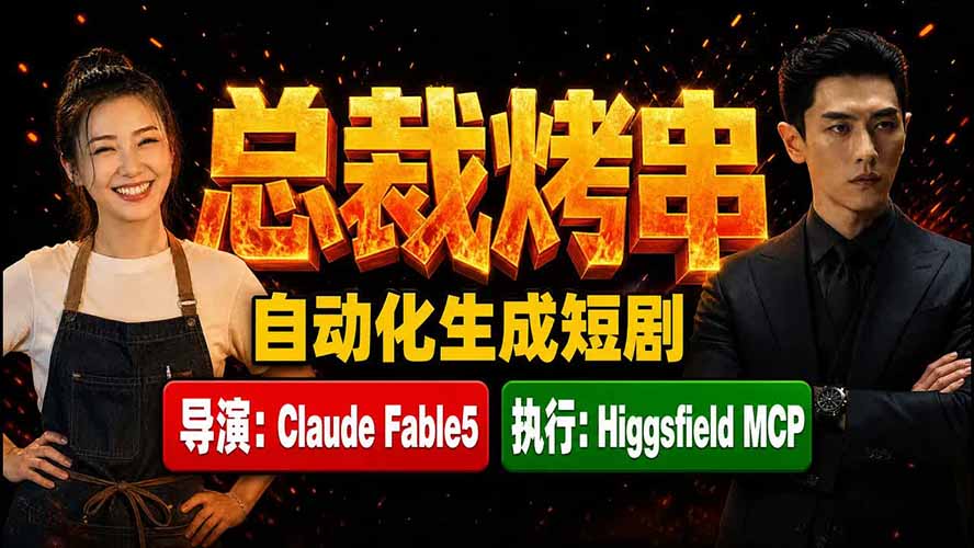 《总裁烤串》真人短剧全自动诞生!Claude Fable5 当导演,Higgsfield MCP 执行!-极客网创