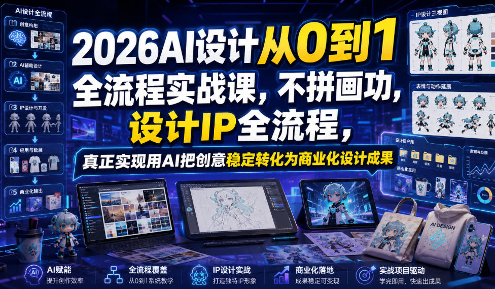2026AI设计从0到1全流程实战课,不拼画功,设计IP全流程,真正实现用AI把创意稳定转化为商业化设计成果-极客网创