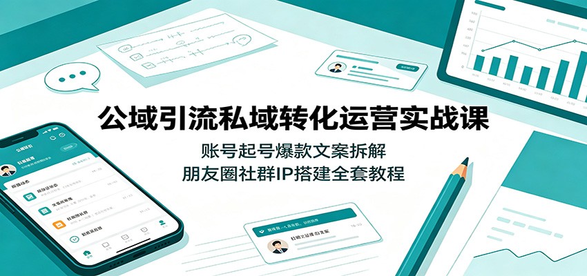 公域引流私域转化运营实战课：账号起号爆款文案拆解，朋友圈社群IP搭建全套教程-极客网创