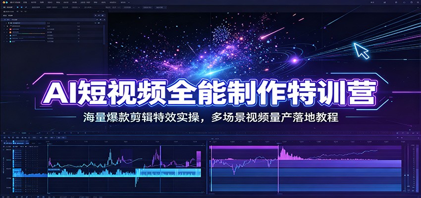 AI短视频全能制作特训营：海量爆款剪辑特效实操，多场景视频量产落地教程-极客网创