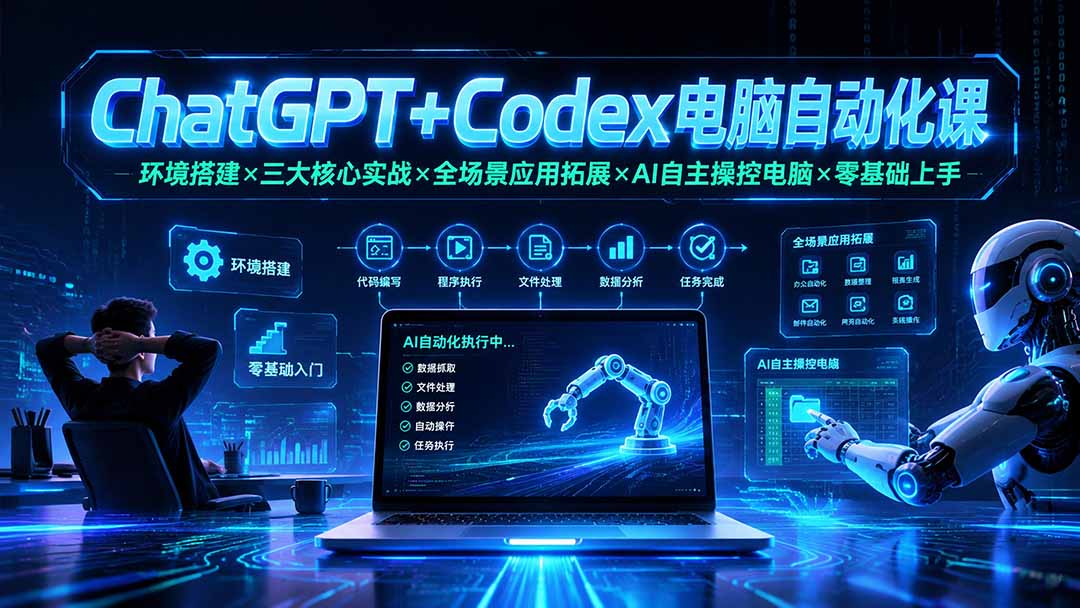 ChatGPT+Codex电脑自动化课：环境搭建×三大核心实战×全场景应用拓展×AI自主操控电脑×零基础上手-极客网创