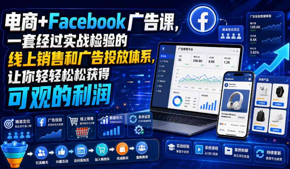 电商+Facebook广告课，一套经过实战检验的线上销售和广告投放体系，让你轻轻松松获得可观的利润【原创双语字幕】-极客网创