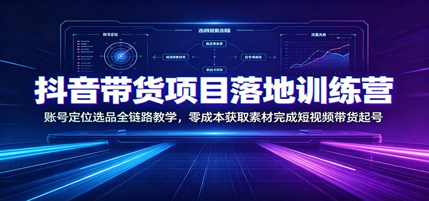 抖音带货项目落地训练营：账号定位选品全链路教学，零成本获取素材完成短视频带货起号-极客网创