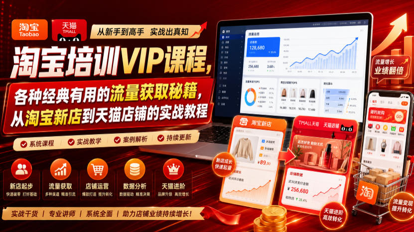 淘宝培训VIP课程,各种经典有用的流量获取秘籍,从淘宝新店到天猫店铺的实战教程(更新7月29日)-极客网创