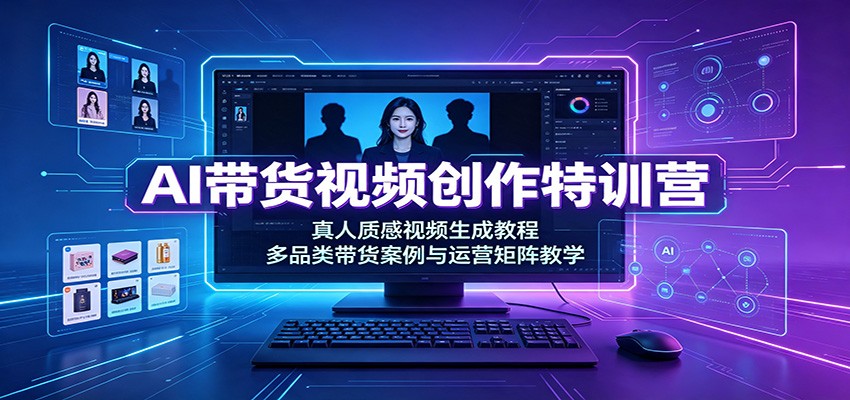 AI带货视频创作特训营:真人质感视频生成教程,多品类带货案例与运营矩阵教学-极客网创