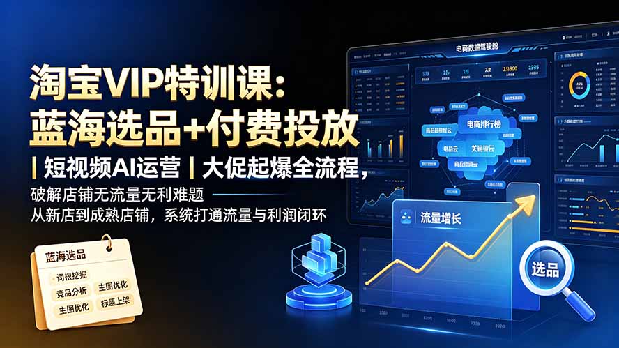 淘宝VIP特训课-更新:蓝海选品+付费投放|短视频AI运营|大促起爆全流程,破解店铺无流量无利润难题-极客网创