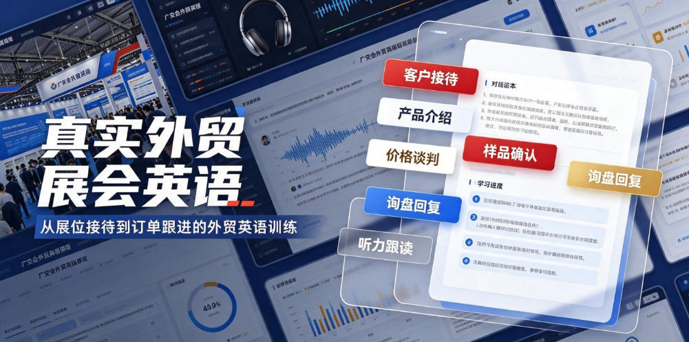 真实外贸展会英语,广交会外贸口语听力突击课程【音频】-极客网创