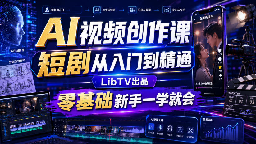 AI视频创作课,短剧从入门到精通,LibTV出品,零基础新手一学就会-极客网创