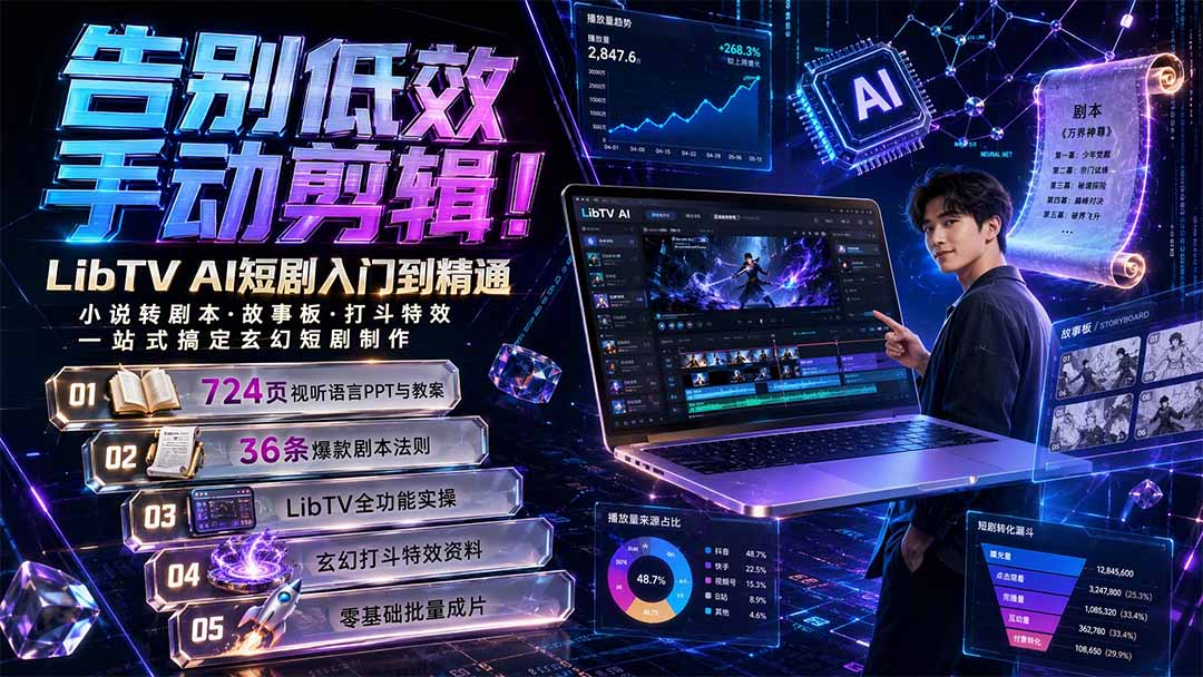 告别低效手动剪辑!LibTV AI短剧入门到精通,小说转剧本方法,故事板打斗特效一站式搞定玄幻短剧制作-极客网创