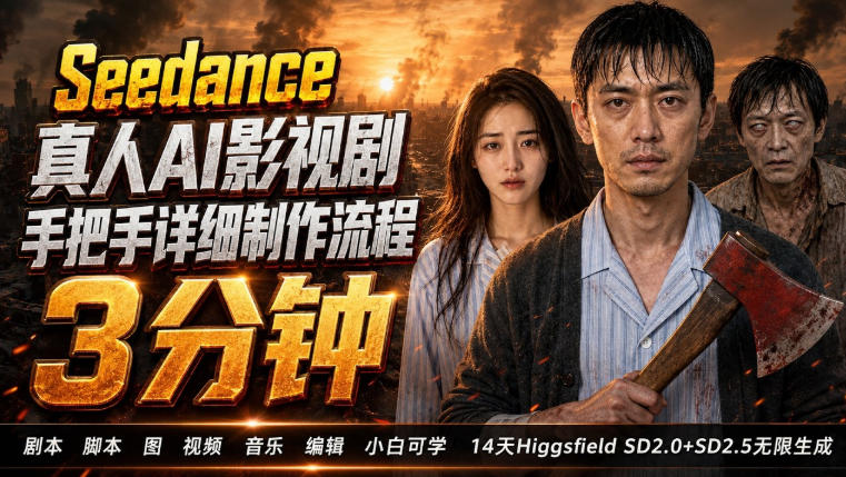3分钟真人AI影视剧怎么做?SD 2.0手把手完整制作流程|Higgsfield 14天SD 2.0/2.5无限生成-极客网创