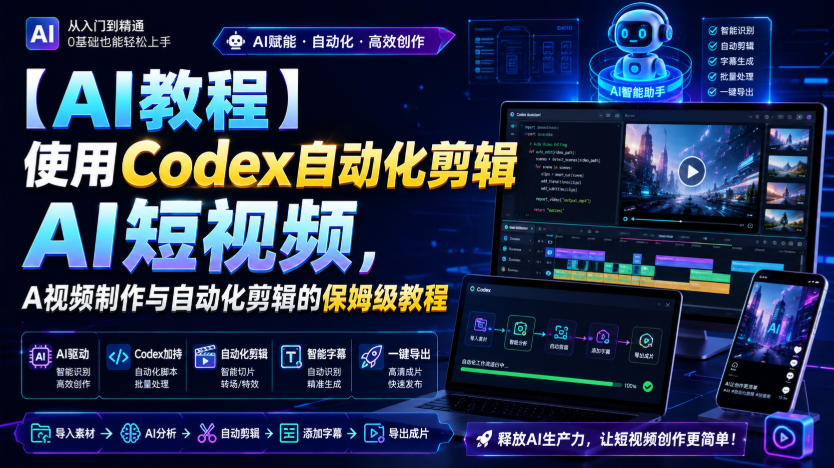 【AI教程】使用Codex自动化剪辑AI短视频，AI视频制作与自动化剪辑的保姆级教程-极客网创