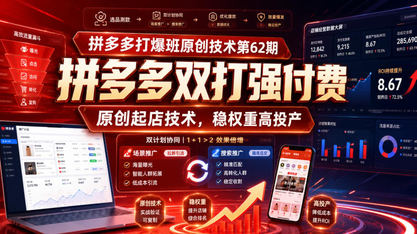 拼多多打爆班原创技术第62期,拼多多双打强付费,原创起店技术,稳权重高投产-极客网创