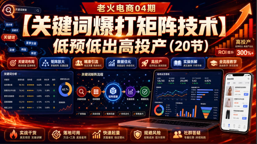 老火电商04期:【关键词爆打矩阵技术】低预低出高投产(20节)-极客网创