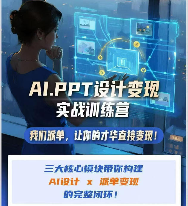 AI+PPT设计变现实战训练营，我们派单，让你的才华直接变现，三大核心模块带你构建Al设计x派单变现的完整闭环-极客网创