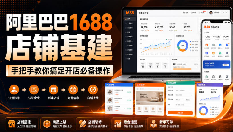 阿里巴巴1688店铺基建，手把手教你搞定开店必备操作(更新8月)-极客网创