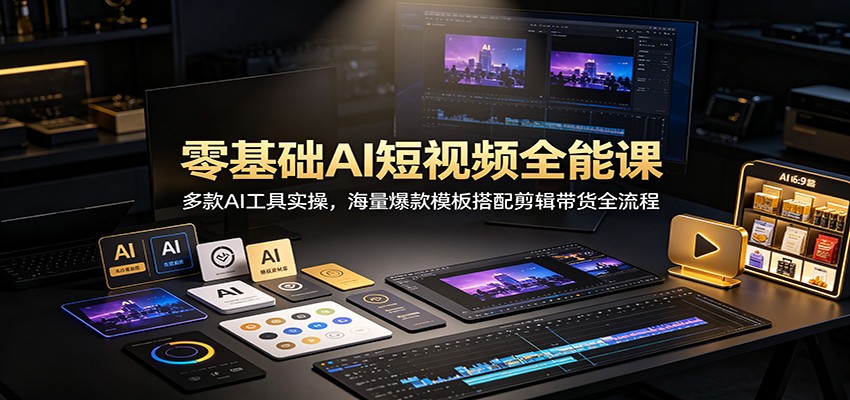 零基础AI短视频全能课:多款AI工具实操,海量爆款模板搭配剪辑带货全流程-极客网创