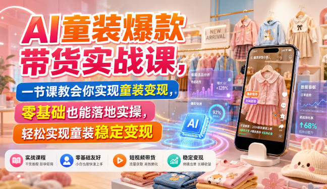 AI童装爆款带货实战课,一节课教会你实现童装变现,零基础也能落地实操-极客网创