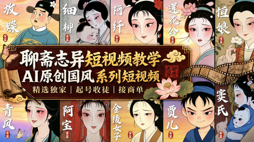 聊斋志异短视频教学，AI原创国风系列短视频，精选独家丨起号收徒丨接商单-极客网创