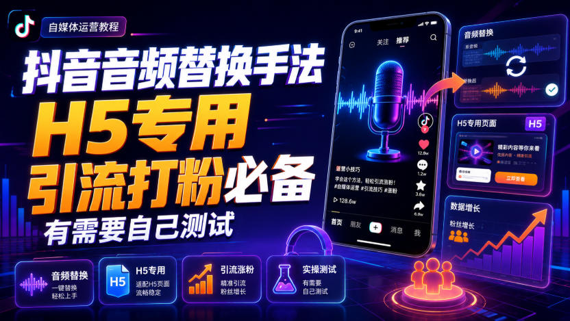 抖音音频替换手法H5专用，引流打粉必备，有需要自己测试-极客网创