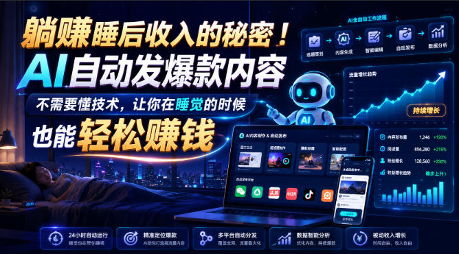 躺賺睡后收入的秘密！AI自动发爆款内容，不需要懂技术，让你在睡觉的时候也能轻松賺钱【原创双语字幕】-极客网创