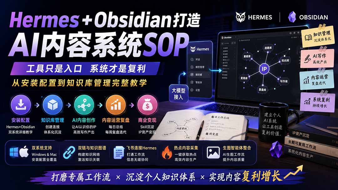 Hermes+Obsidian打造AI内容系统SOP;工具只是入口系统才是复利,从安装配置到知识库管理完整教学-极客网创