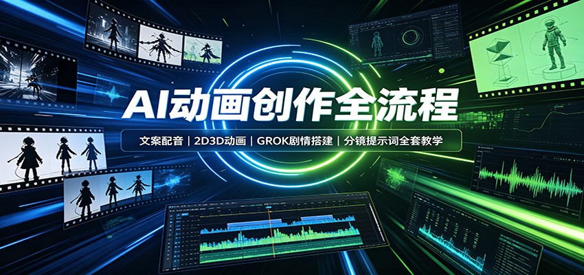 AI动画创作全流程：文案配音，2D3D动画，GROK剧情搭建，分镜提示词全套教学-极客网创