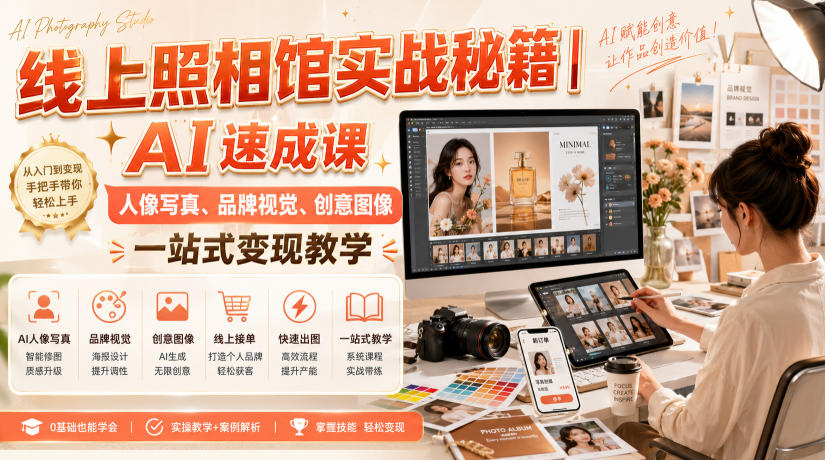 线上照相馆实战秘籍|AI速成课,人像写真、品牌视觉、创意图像一站式变现教学-极客网创