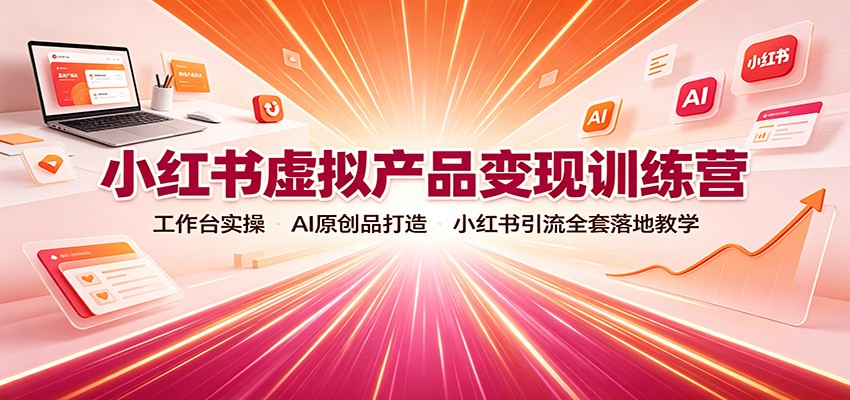 小红书虚拟产品变现训练营：工作台实操，AI原创品打造，小红书引流全套落地教学-极客网创