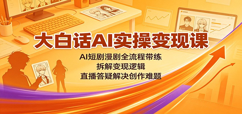 大白话AI实操变现课：AI短剧漫剧全流程带练，拆解变现逻辑，直播答疑解决创作难题-极客网创