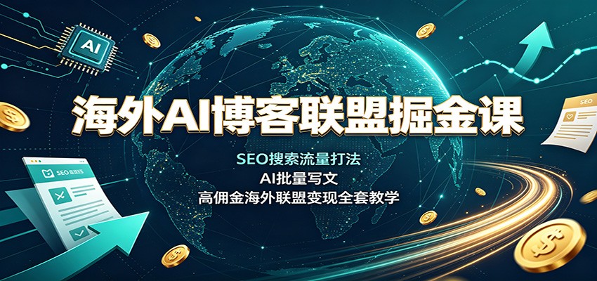 海外AI博客联盟掘金课：SEO搜索流量打法，AI批量写文，高佣金海外联盟变现全套教学-极客网创