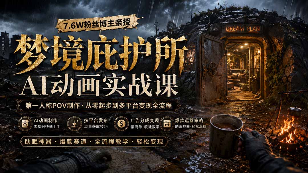 梦境庇护所AI动画实战课：7.6W粉丝博主亲授第一人称POV制作，从零起步到多平台发布变现全流程-极客网创