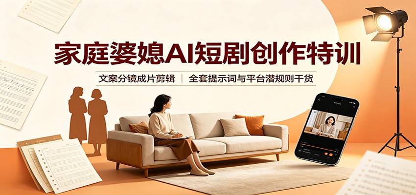 家庭婆媳AI短剧创作特训：文案分镜成片剪辑，全套提示词与平台潜规则干货-极客网创