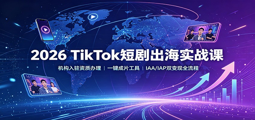 2026 TikTok短剧出海实战课：机构入驻资质办理，一键成片工具，IAA/IAP双变现全流程-极客网创