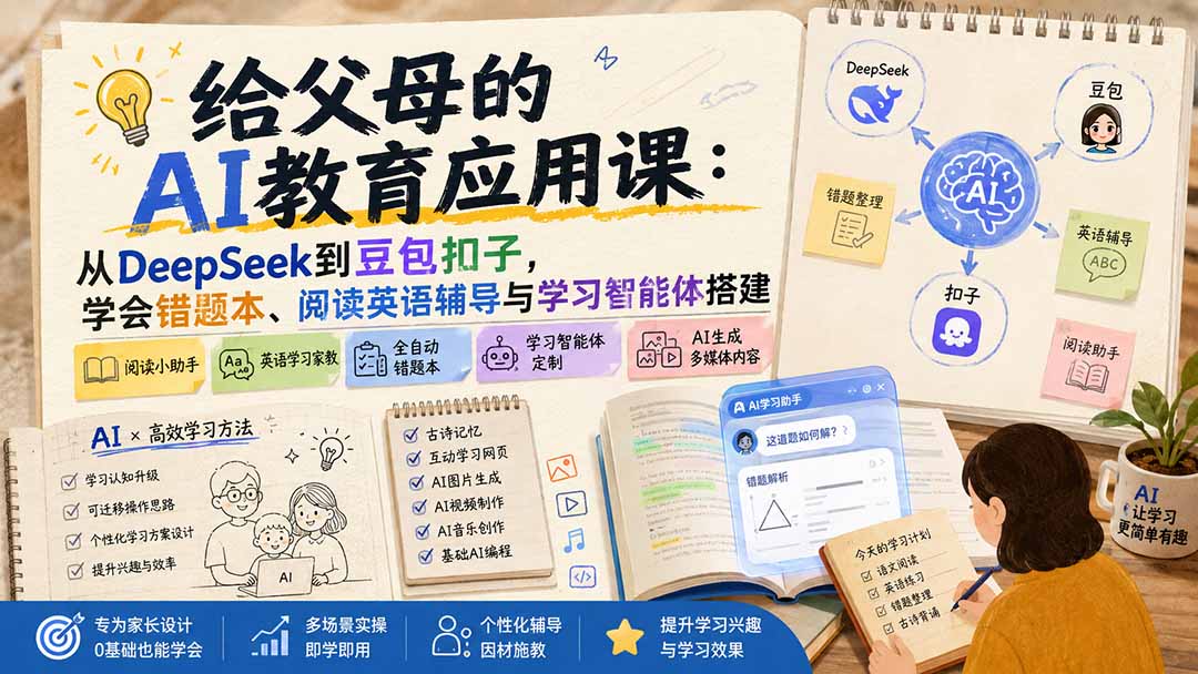 给父母的AI教育应用课：从DeepSeek到豆包扣子，学会错题本、阅读英语辅导与学习智能体搭建-极客网创