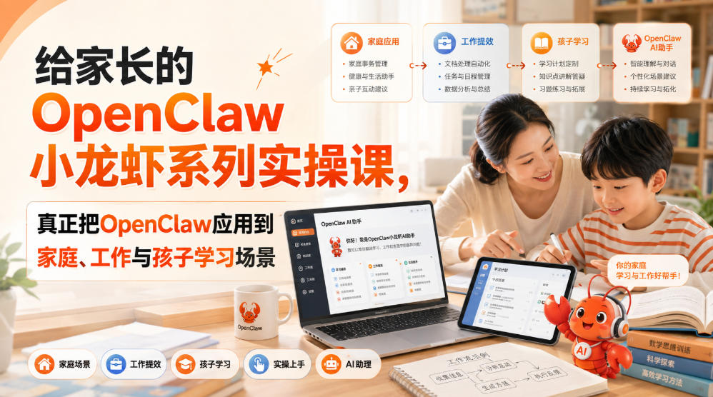 给家长的OpenClaw小龙虾系列实操课，真正把OpenClaw应用到家庭、工作与孩子学习场景-极客网创