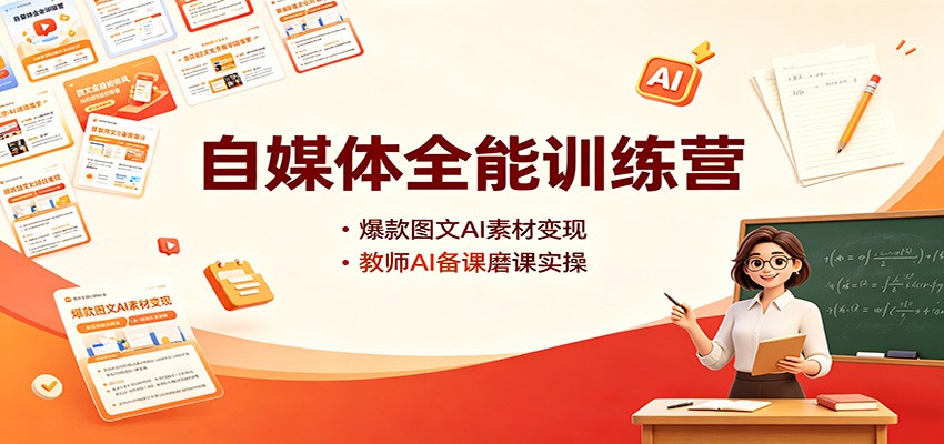 自媒体全能训练营：爆款图文AI素材变现，教师AI备课磨课实操-极客网创