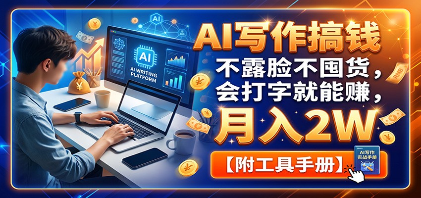 AI写作搞钱：不露脸不囤货，会打字就能赚，月入2W【附工具手册】-极客网创