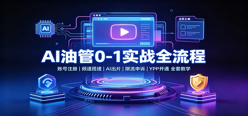 AI油管0-1实战：账号注册频道搭建，AI出片，限流申诉，YPP开通全套教学-极客网创