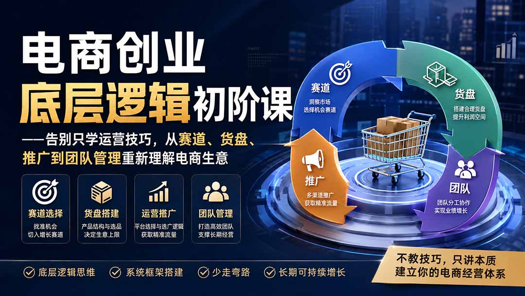 电商创业底层逻辑初阶课——告别只学运营技巧，从赛道、货盘、推广到团队管理重新理解电商生意-极客网创