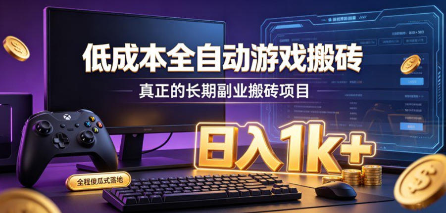 低成本全自动游戏搬砖，真正的长期副业搬砖项目，日入1k+，全程傻瓜式落地【揭秘】-极客网创