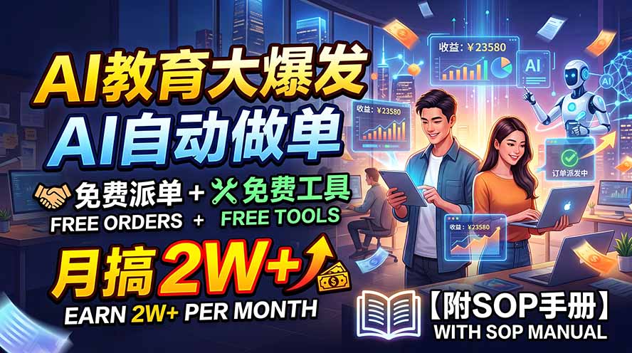 AI教育大爆发,AI自动做单,免费派单+免费工具,月搞2W+【附SOP手册】-极客网创