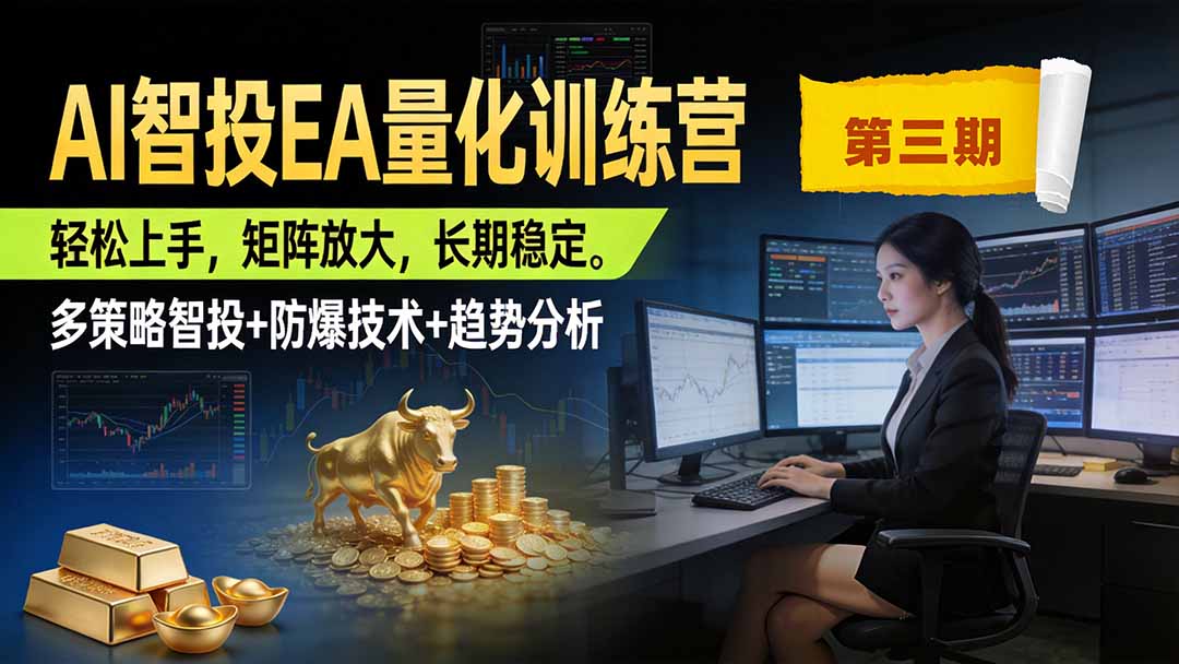 AI智投EA量化训练营第三期，多策略智投+防爆技术+趋势分析 ，小白轻松上手，矩阵放大，长期稳定，日入500U。-极客网创